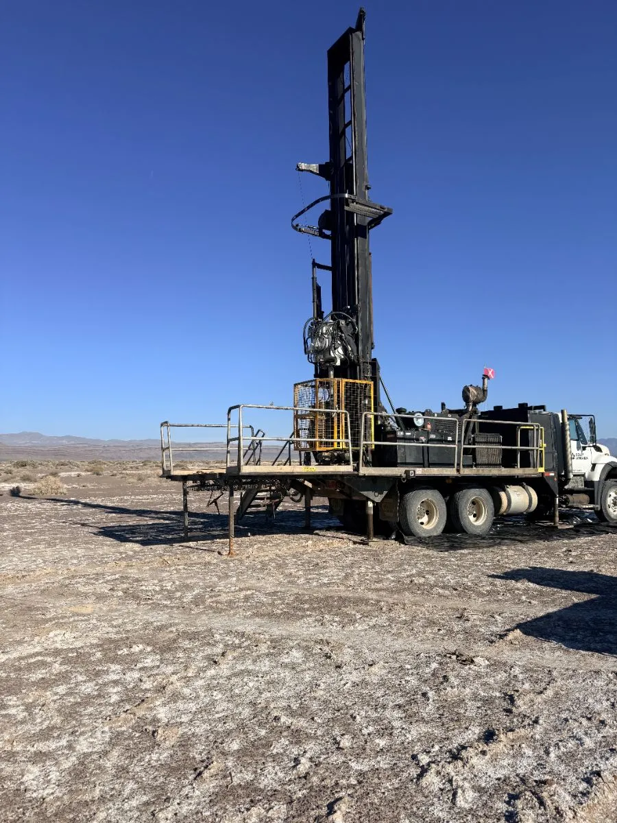 Sonic drill rig on a dry lakebed