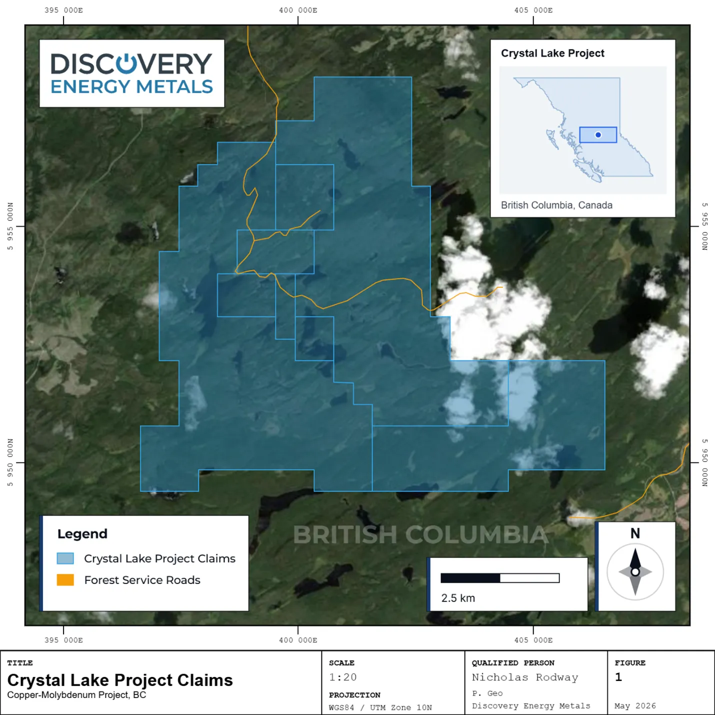 Discovery Energy Metals claim map of the Crystal Lake project in British Columbia