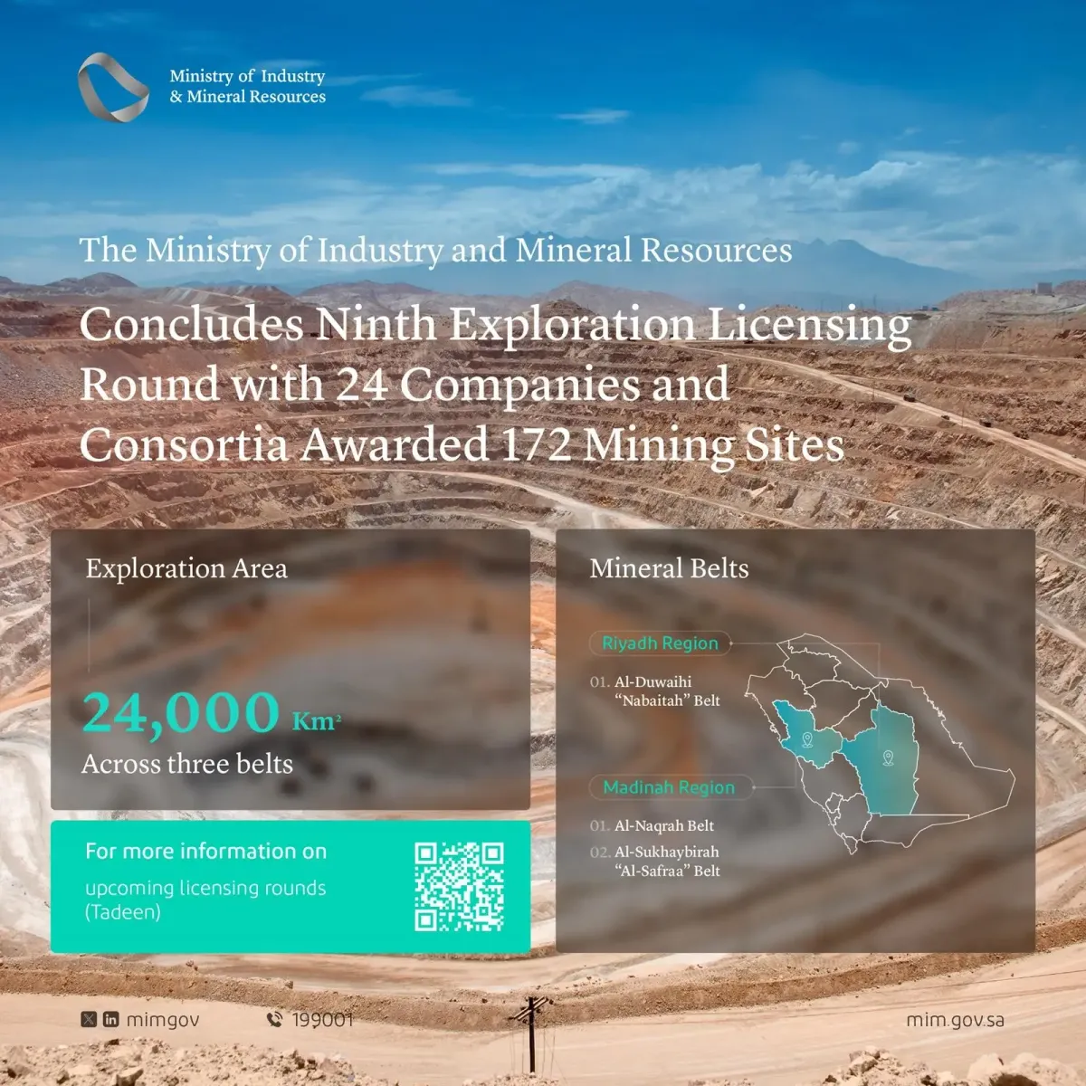 Ministry of Industry and Mineral Resources graphic announcing the ninth exploration licensing round over an open-pit mine